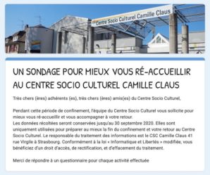 Un sondage pour mieux vous ré-accueillir au Centre Socio Culturel Camille Claus