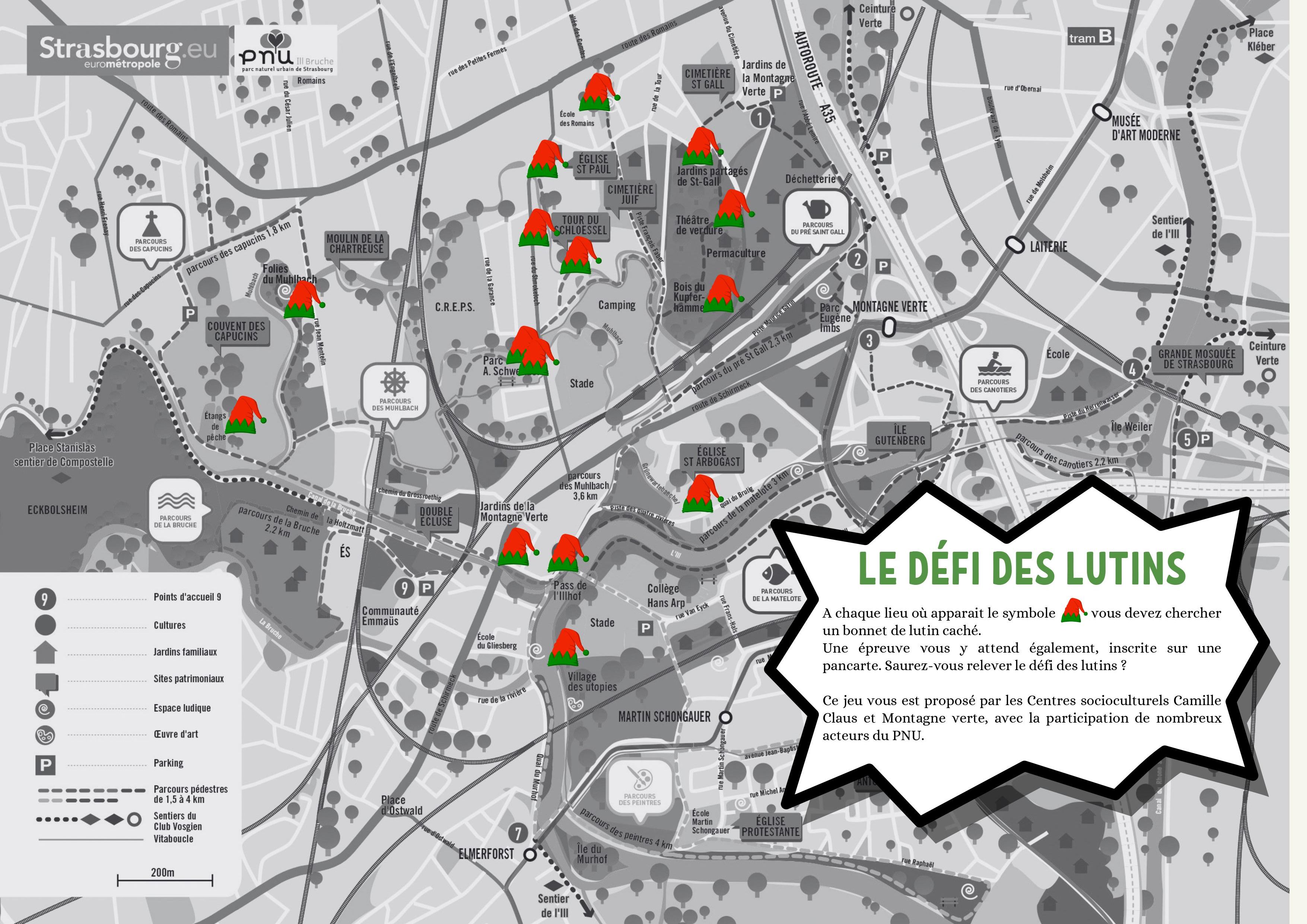 Carte du défi des lutins pour la fête du PNU 2022 à Strasbourg (parc naturel urbain)